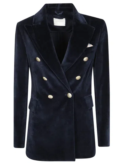 Circolo Double-breasted Velvet Jacket With Gold-tone Buttons In Black