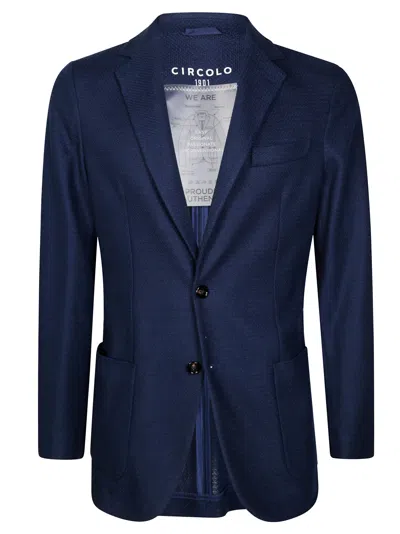 Circolo Linen Cotton Notch Lapel Blazer In Blue