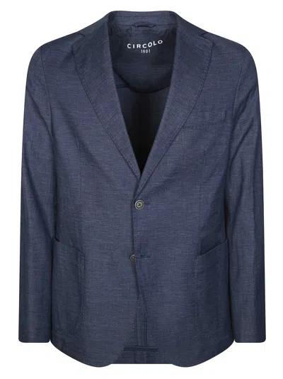 Circolo Men Deep Blue Textured Denim Effect Blazer