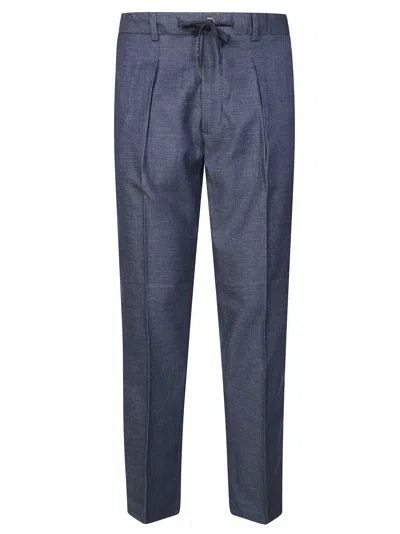 Circolo Men's Linen Cotton Pleated Trousers In Blue