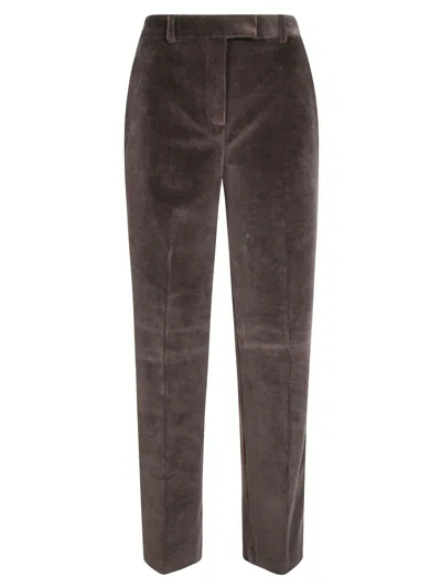 Circolo Smooth Velvet Straight-leg Pants In Gray