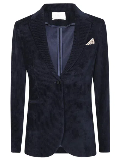 Circolo Tailored Corduroy Jacket With Notch Lapel In Blue