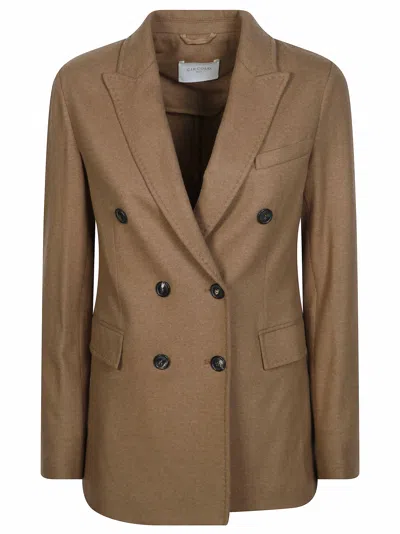 Circolo Tailored Notch Lapel Double-breasted Wool-blend Blazer In Brown