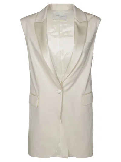 Circolo White Sleeveless Satin Lapel Blazer In Neutral