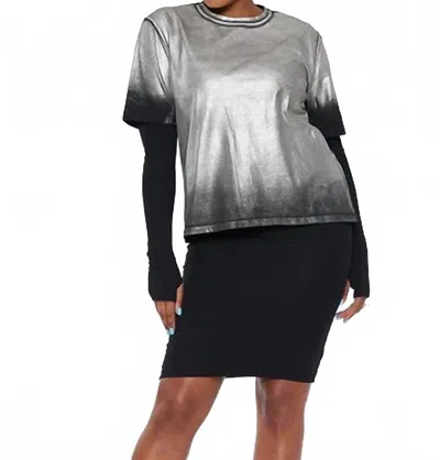Circular Path Doubled Layer Dress In Metallic Black In Gray