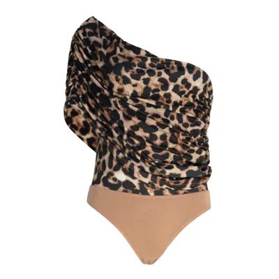 Circular Path Women's Black / Brown Strapless Bodysuit - Leopard In Black/brown