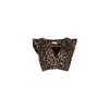 Circular Path Women's Black / Gold Crop Bustier Mini Puff Cap Sleeve Top - Leopard In Brown