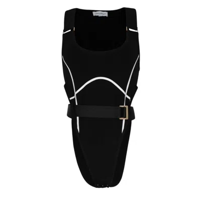 Circular Path Women's Black / Gold High Cut Bodysuit - Black-gold - Tall In Black/gold