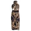 Circular Path Women's Black / Gold Midi Multi-tie Bodycon Dress - Black-gold Chains In Brown