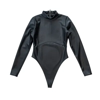 Circular Path Women's Black Vegan Leather Mock Neck