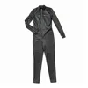 Circular Path Women's Black Vegan Leather Zipper Jumpsuit - Tall In Black