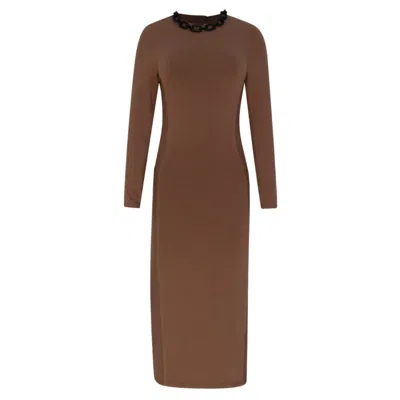 Circular Path Women's Brown Maxi Long Sleeve Side Action Dress - Pecan
