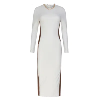 Circular Path Women's Brown / White Maxi Long Sleeve Side Action Dress - White - Petite In Brown/white