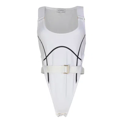 Circular Path Women's Gold / White High Cut Bodysuit - White-gold In Gold/white