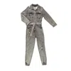 Circular Path Women's Grey Jean Jacket Jumpsuit