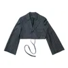 Circular Path Women's Grey / White Samantha Crop Tie Blazer