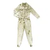 Circular Path Women's Neutrals Jean Jacket Jumpsuit - Sand In Green