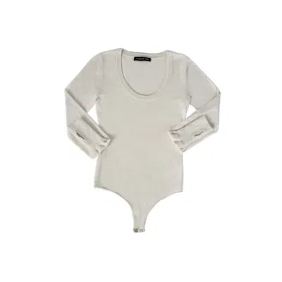 Circular Path Women's Neutrals U Neck Long Sleeve Bodysuit - Cream In White