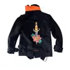 Circular Path Women's Orange / Black  Wren + Glory - Teddy Denim Moto Jacket - Black In Black