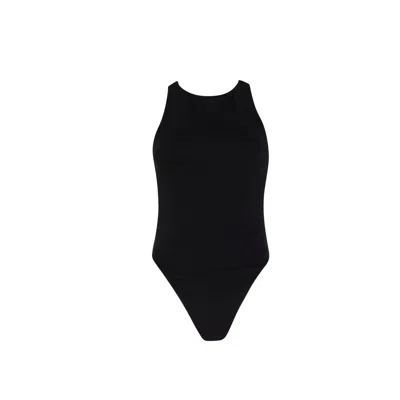 Circular Path Women's Racer Neck Bodysuit - Black - Tall