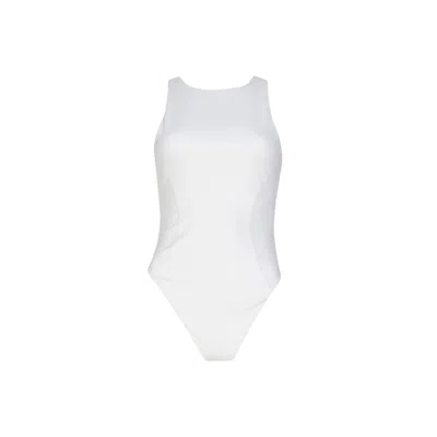 Circular Path Women's Racer Neck Bodysuit - White