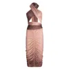 Circular Path Women's Rose Gold Midi Multi-tie Bodycon Dress - Taupe In Pink