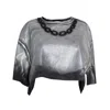 Circular Path Women's Silver / Black Necklace Crop T-shirt - Metallic-black In Multi