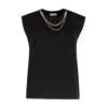 Circular Path Women's Sleeveless Round Neck Necklace T-shirt - Black In Black