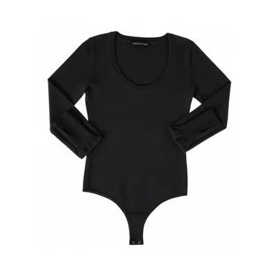 Circular Path Women's U Neck Long Sleeve Bodysuit - Black