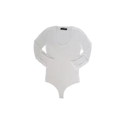 Circular Path Women's U Neck Long Sleeve Bodysuit - White - Tall