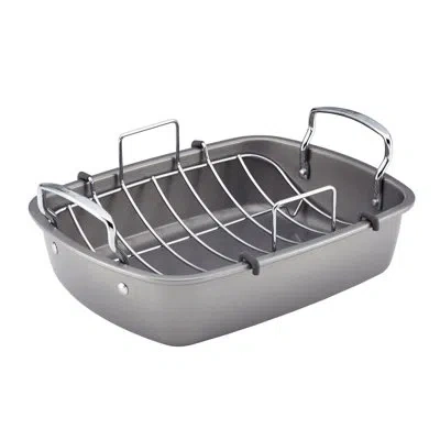 Circulon Bakeware Nonstick Roasting Pan / Roaster With Rack, 17-inch X 13-inch, Gray