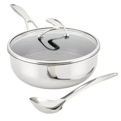 Circulon Clad Stainless Steel Chef Pan And Utensils With Hybrid Steelshield, 3 Piece, Silver
