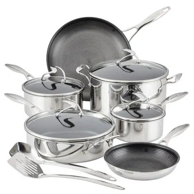 Circulon Clad Stainless Steel Cookware And Utensil Set With Hybrid Steelshield Nonstick, 12-piece In Silver