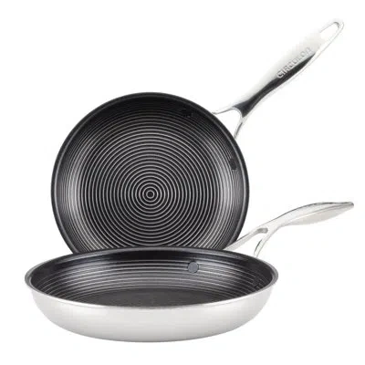 Circulon Clad Stainless Steel Frying Pans With Hybrid Steelshield, 2 Piece, Silver