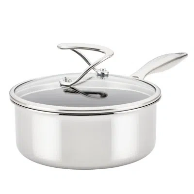Circulon Clad Stainless Steel Saucepan With Glass Lid And Hybrid Steelshield Nonstick, 2-quart In Silver