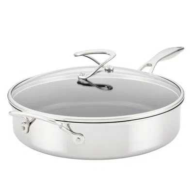 Circulon Clad Stainless Steel Sauté Pan With Lid And Hybrid Steelshield And Nonstick Technology, 5 Quart In Silver
