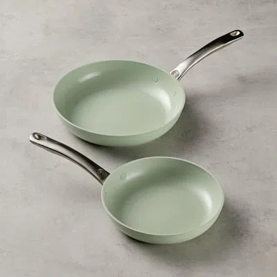 Circulon Halo With Laserdefense Ceramic Nonstick 2-piece Skillet Set, 8-inch And 10-inch, Sage In White