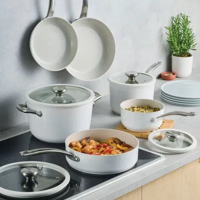 Circulon Halo With Laserdefense Ceramic Nonstick Cookware Set, 10-piece, Sage In White