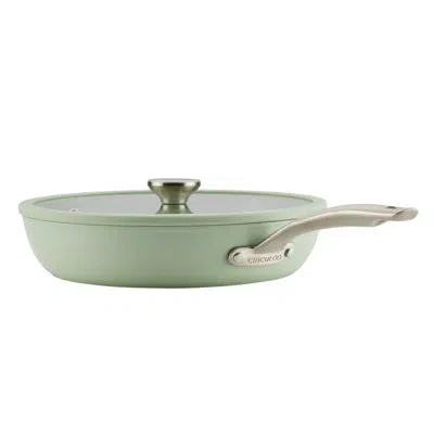 Circulon Halo With Laserdefense Ceramic Nonstick Frying Pan With Lid And Helper Handle, 12-inch, Pearl In White