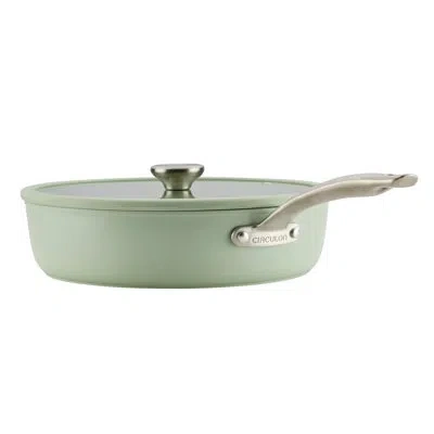 Circulon Halo With Laserdefense Ceramic Nonstick Saute Pan With Lid And Helper Handle, 5-quart, Sage In White