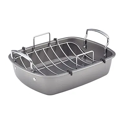 Circulon Nonstick 17"x13" Roasting Pan With Rack In Gray