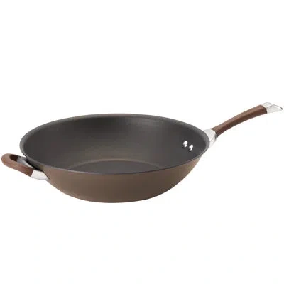 Circulon Symmetry Hard-anodized Nonstick Induction Stir Fry Pan With Helper Handle, 14-inch In Chocolate