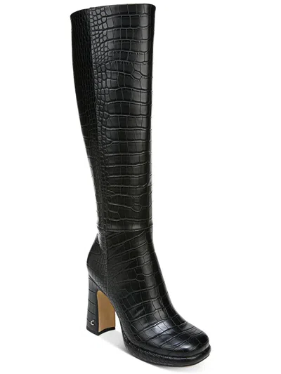 Circus By Sam Edelman Freda Womens Faux Leather Embossed Knee-high Boots In Black