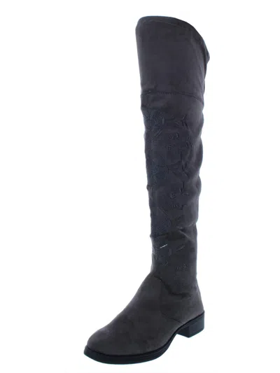 Circus By Sam Edelman Princeton Womens Faux Suede Floral Embriodery Over-the-knee Boots In Grey