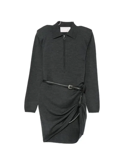 Circus Hotel Belted Half-zip Dress In Black