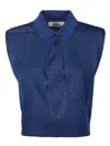 Circus Hotel Blue Solid Shirt Collar Top In Blue