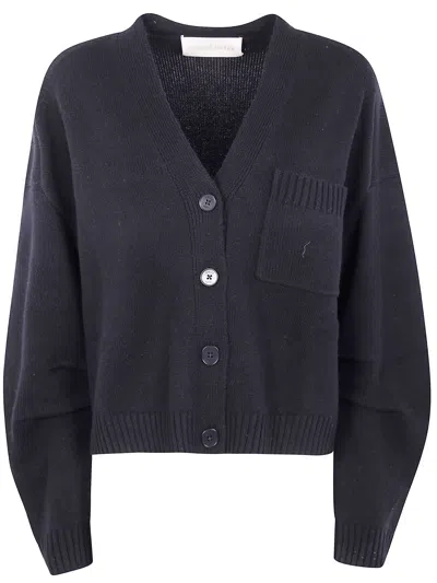 Circus Hotel Pocket Button Cardigan In Blue