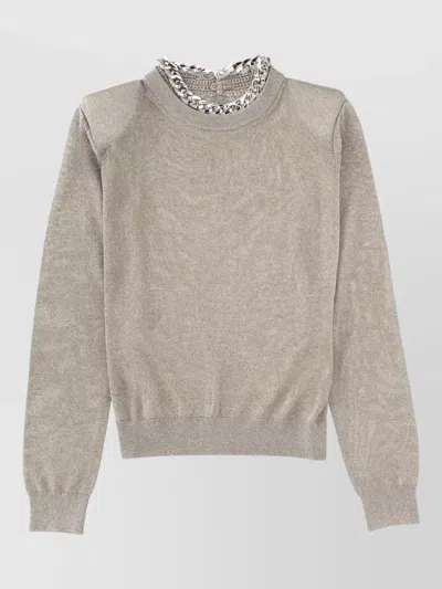Circus Hotel Chain Detail Top Crew Neck Long Sleeves In Pink