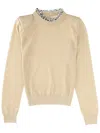 Circus Hotel Neutrals Silver Chain Fitted Sweater In Neutral