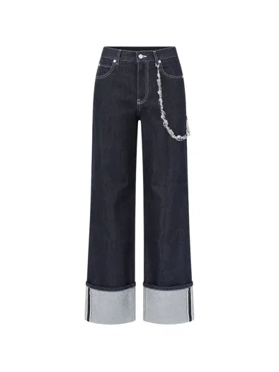 Circus Hotel Chain-detail Turn-up Jeans In Black